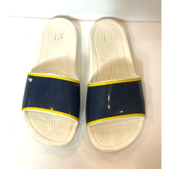 Crocs X Drew Barrymore Sloane Slide Navy Yellow Stripe White Base Womens Size 8 - Picture 4 of 12